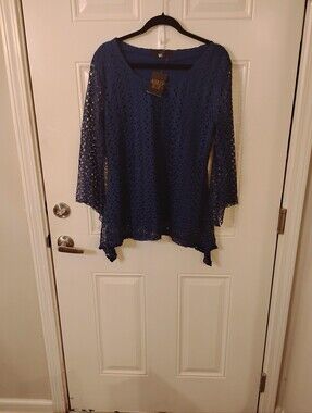 Ashley Blue Navy Crochet Lace Tunic Top